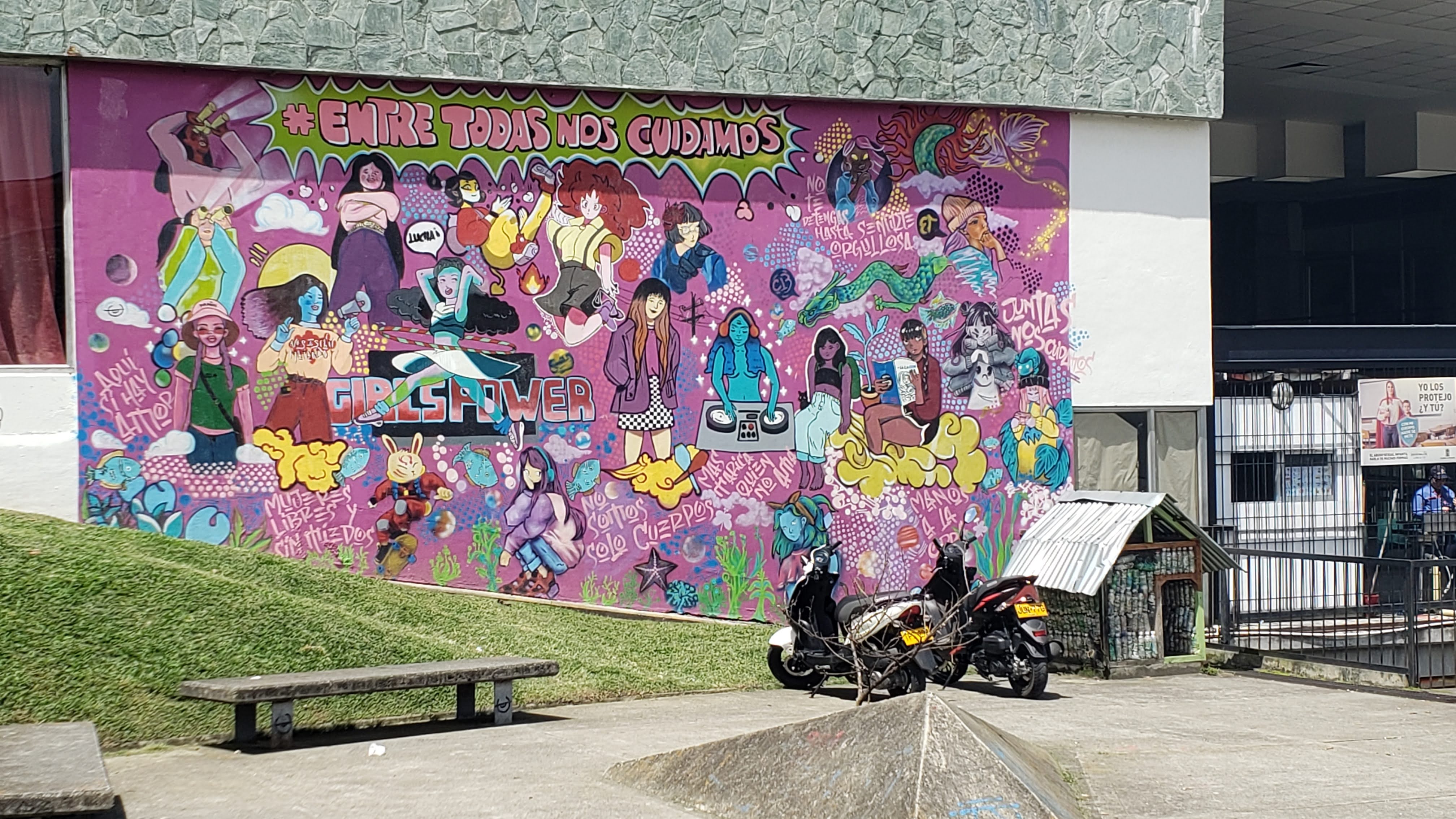 Approximately 15 images of women in various activities on a pink background