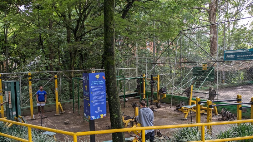 Outdoor workout area amongst the trees
